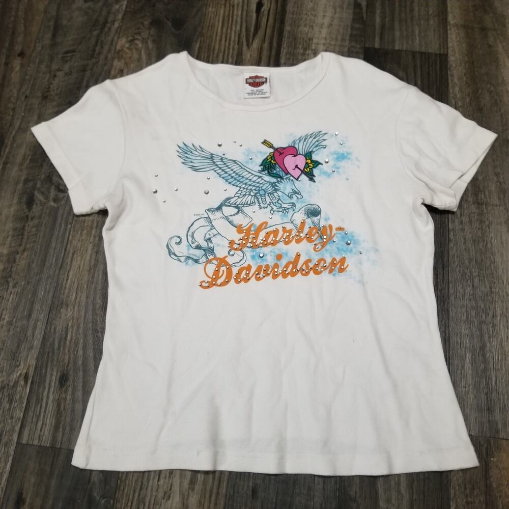 Harley-Davidson Woman's White T-shirt Size Large Griffin Mythical Creature Y2k